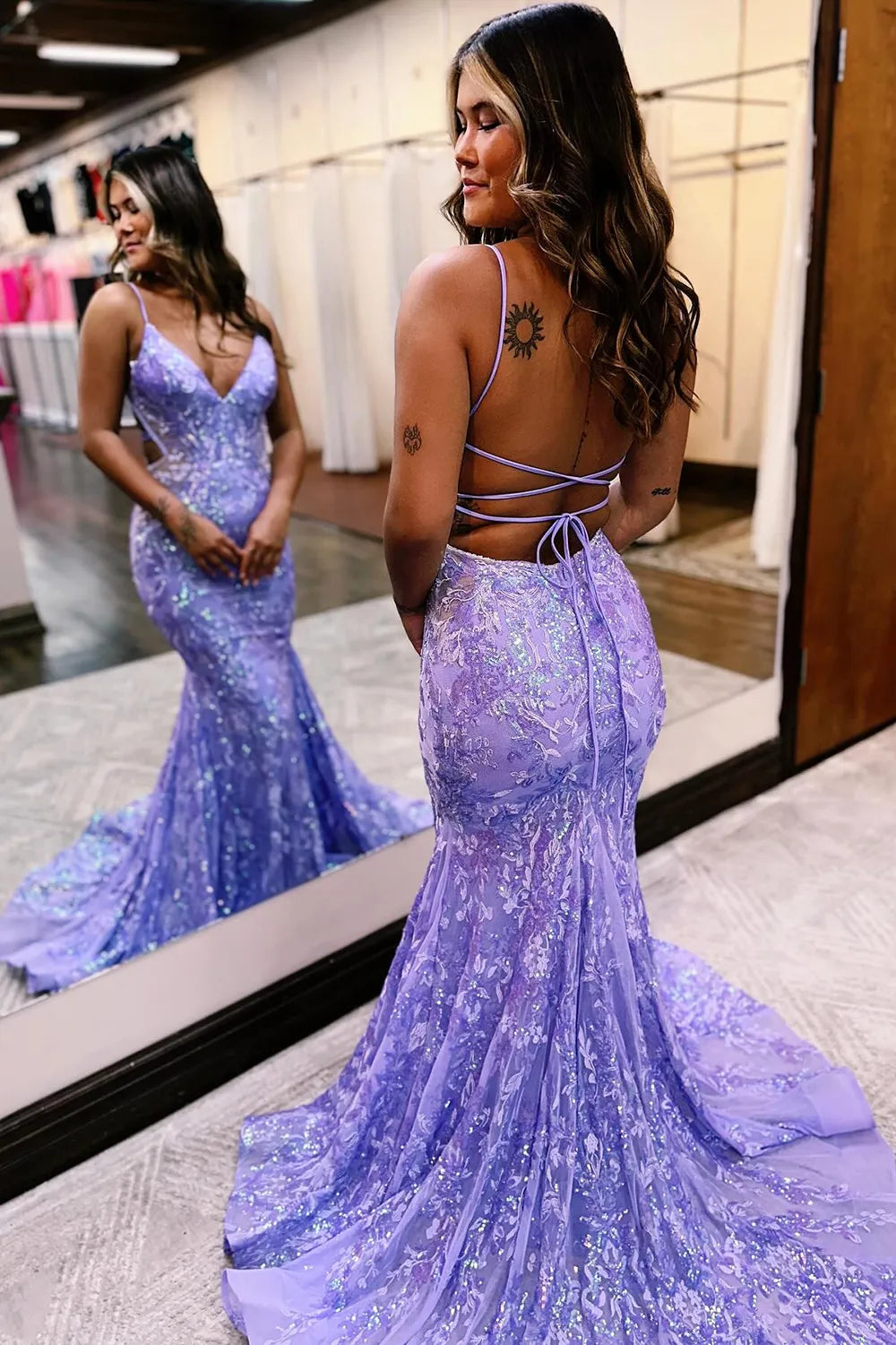 Wholesale Prom Dress Sparkly Mermaid Spaghetti Straps Sequins Long Backless