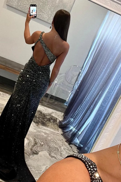 Wholesale Prom Dress Sparkly Mermaid One Shoulder Keyhole Back Long Beaded