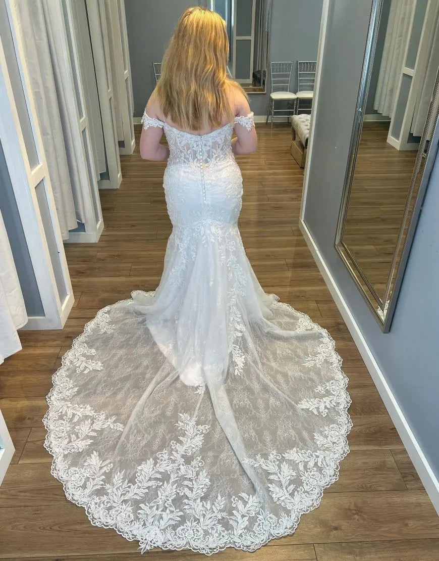 Wholesale Wedding Dress Mermaid Off The Shoulder Chapel Train With Appliques