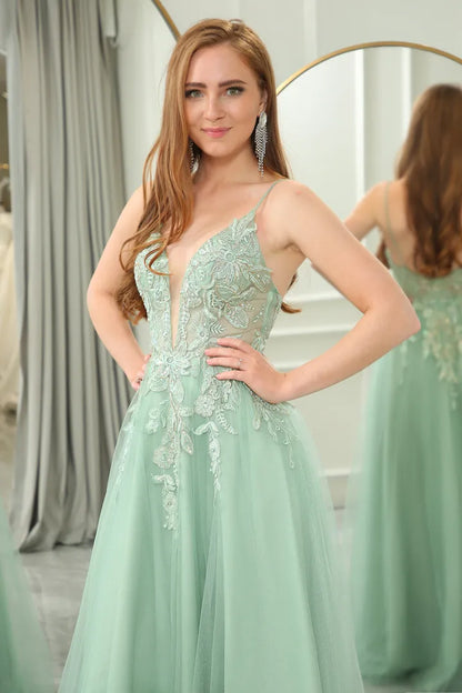 Wholesale A-Line Tulle Backless Prom Dress With Glitter Appliques