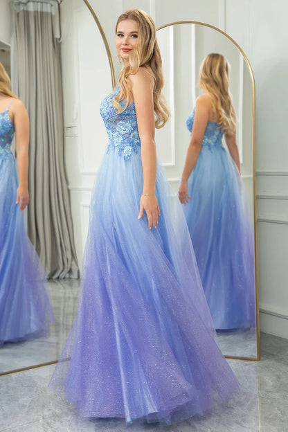 Wholesale A Line Tulle Spaghetti Straps Prom Dress With Appliques