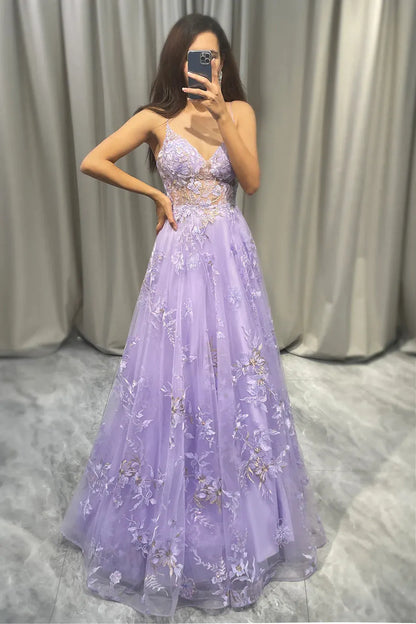 Wholesale Prom Dress A Line Spaghetti Straps Tulle With Appliques