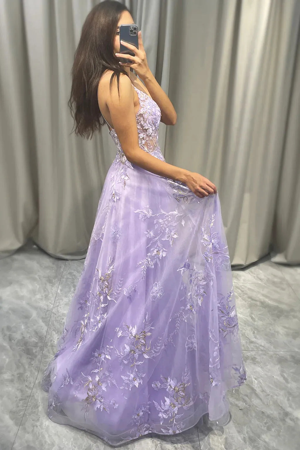 Wholesale Prom Dress A Line Spaghetti Straps Tulle With Appliques