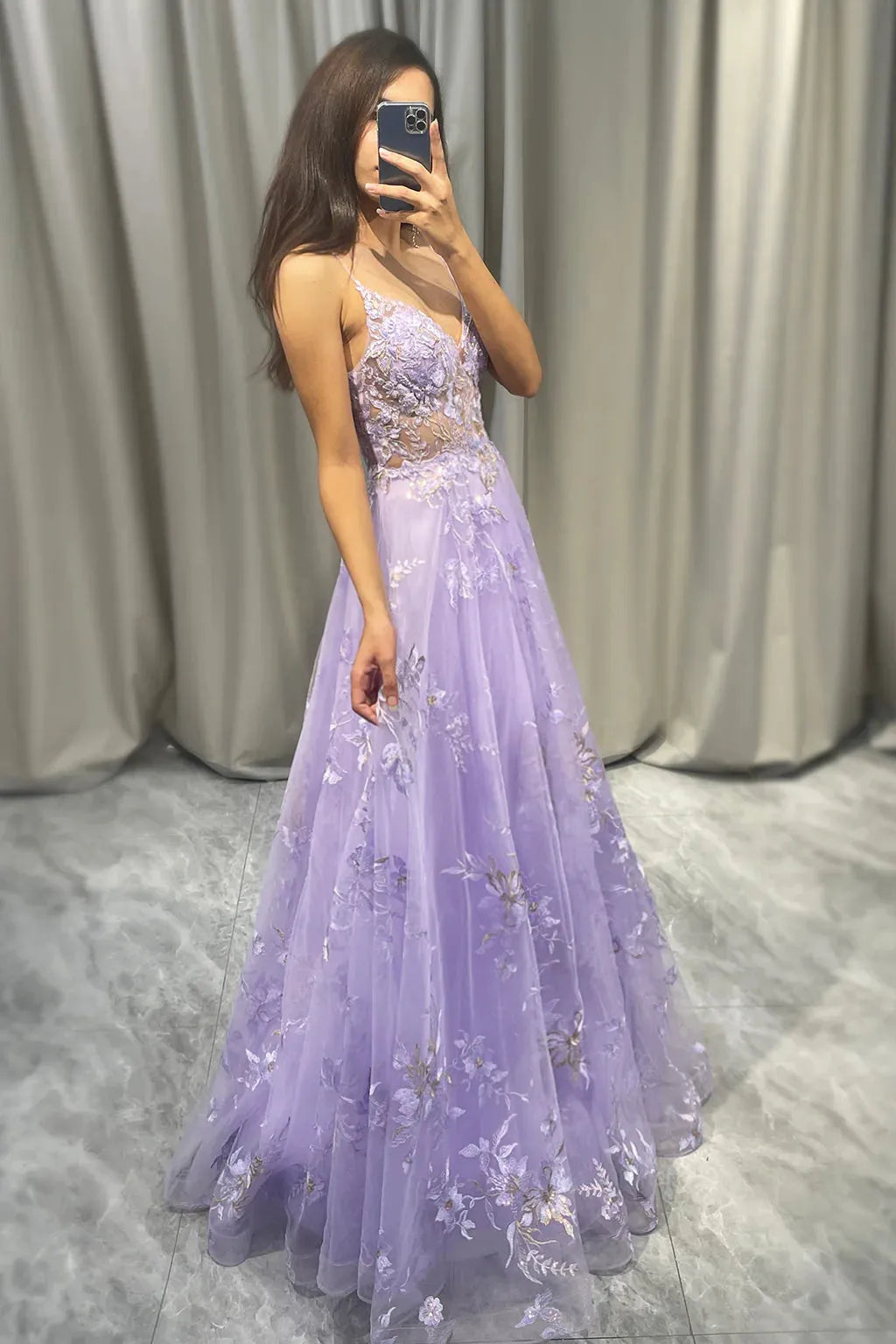 Wholesale Prom Dress A Line Spaghetti Straps Tulle With Appliques