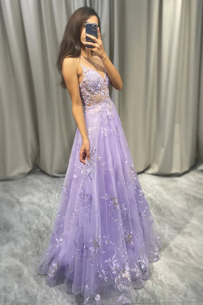 Wholesale Prom Dress A Line Spaghetti Straps Tulle With Appliques