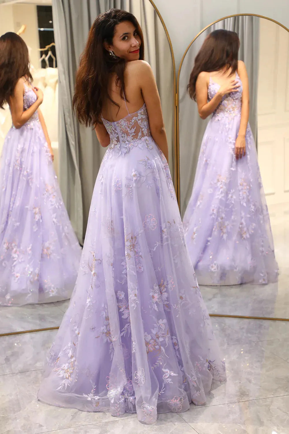 Wholesale Prom Dress A Line Spaghetti Straps Tulle With Appliques