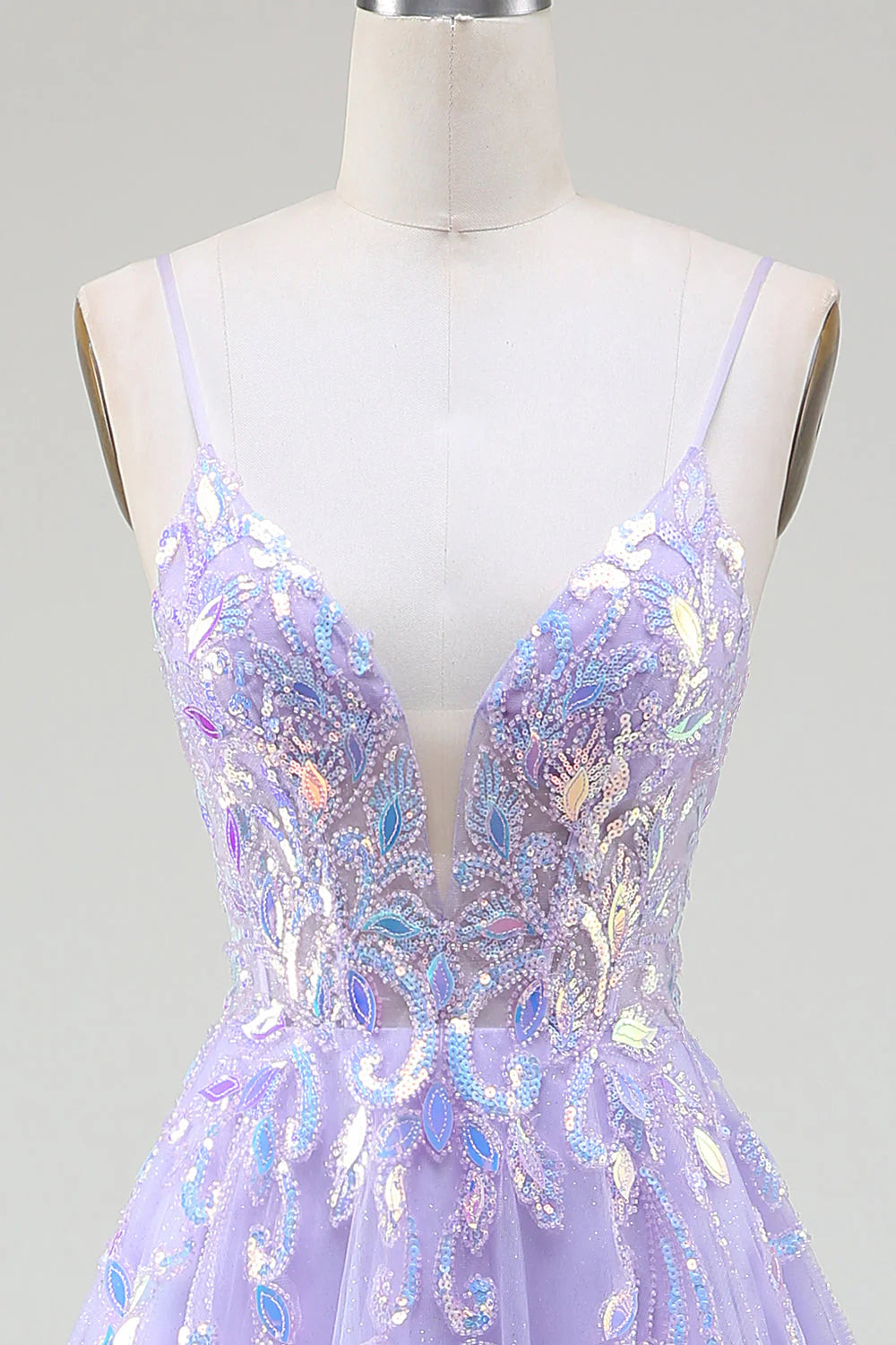 Wholesale Sparkly A-Line Purple Spaghetti Straps Long Prom Dress with Sequins