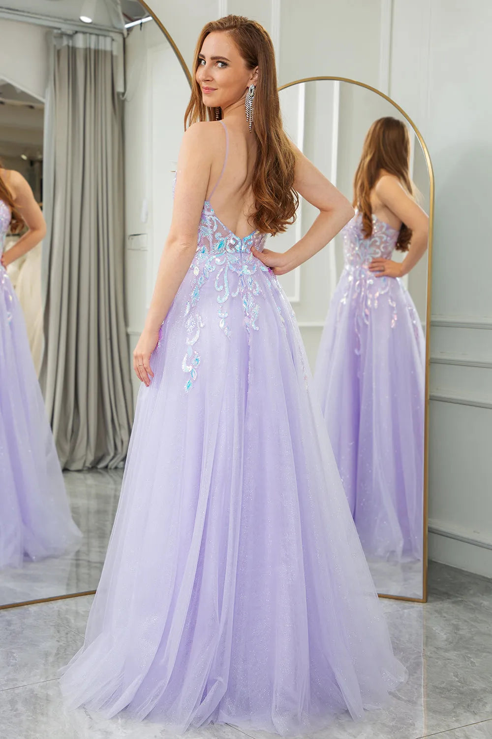 Wholesale Prom Dress A Line Backless Tulle With Sequined Appliques