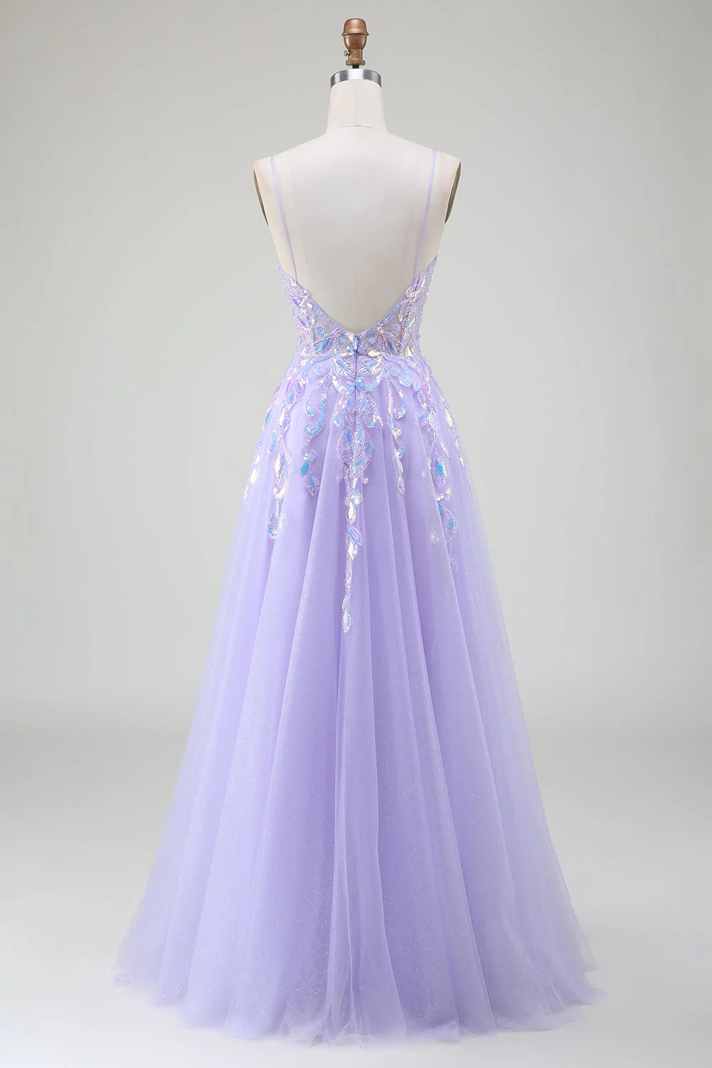 Wholesale Sparkly A-Line Purple Spaghetti Straps Long Prom Dress with Sequins