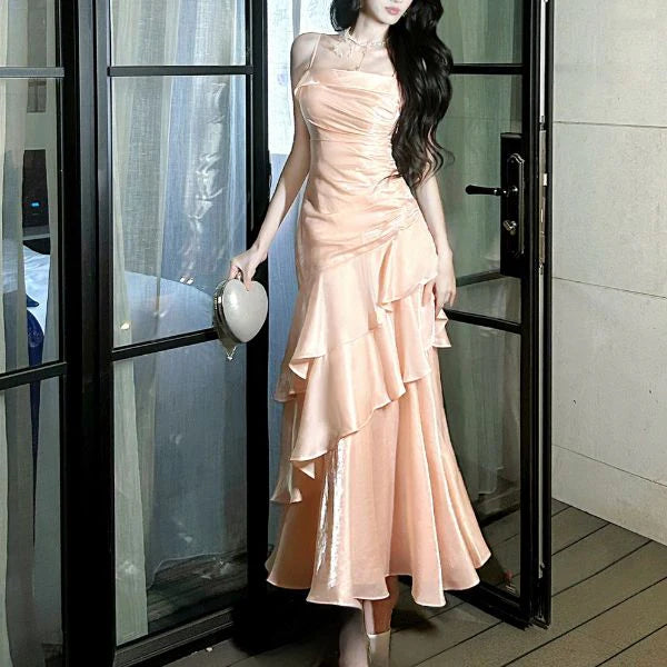 Aimishang Elegant Spaghetti Straps Tiered Ruffles Maxi Dress Long Prom Dress Charming Evening Party Dress Women's Dresses