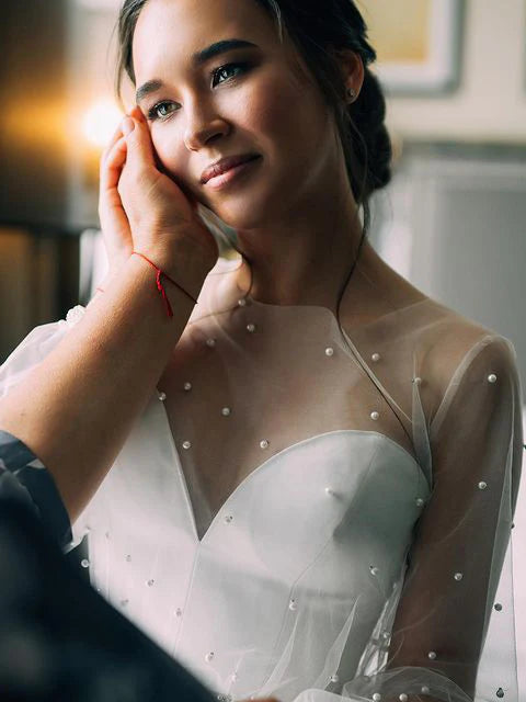 Noble Beaded Tulle Long Sleeves Lace Illusion A-line Wedding Dresses Elegant