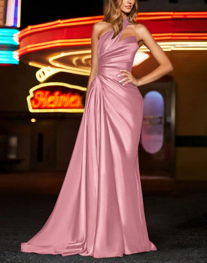 One Shoulder Silk Like Satin Bridesmaid Dresses With Ruffle Elegant Evening Dress Party Dress Wholesale