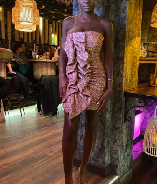 Aimishang Charming Sheath Strapless Short Prom Dress Sparkling Homecoming Dress Cute Graduation Dress Lovely Birthday Party Dress