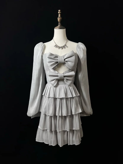 Aimishang Cute A Line Long Sleeves Homecoming Dress Chic Party Dress Graduation Dress With Bow(s)