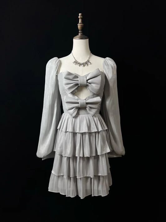 Aimishang Cute A Line Long Sleeves Homecoming Dress Chic Party Dress Graduation Dress With Bow(s)