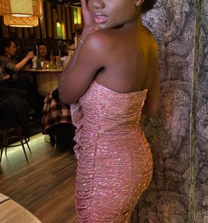 Aimishang Charming Sheath Strapless Short Prom Dress Sparkling Homecoming Dress Cute Graduation Dress Lovely Birthday Party Dress