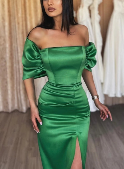 Emerald Off The Shoulder Evening Dress With Split Party Dress Formal Dress december wedding guest dress