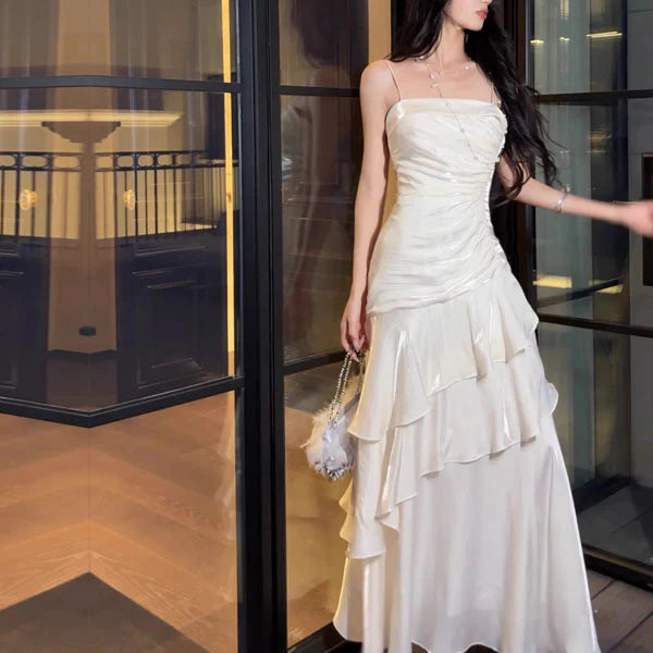 Aimishang Elegant Spaghetti Straps Tiered Ruffles Maxi Dress Long Prom Dress Charming Evening Party Dress Women's Dresses