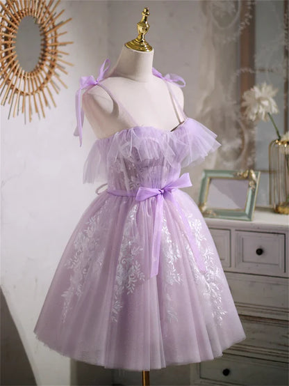 Cute Light PurpleTulle Short Prom Dress Homecoming Dress A Line Formal Dress Wholesale