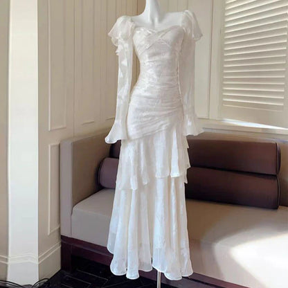 Aimishang Romantic Vintage-Inspired Long Sleeves Tiered Long Prom Dress Charming Evening Party Dress
