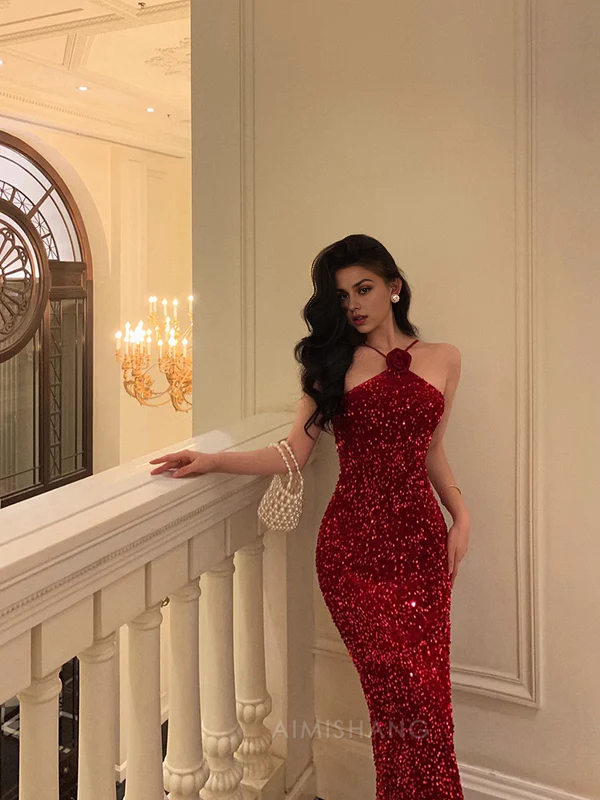 Aimishang Elegant Sheath Sequin Prom Dress Charming Evening Dress Party Wear Formal Dress
