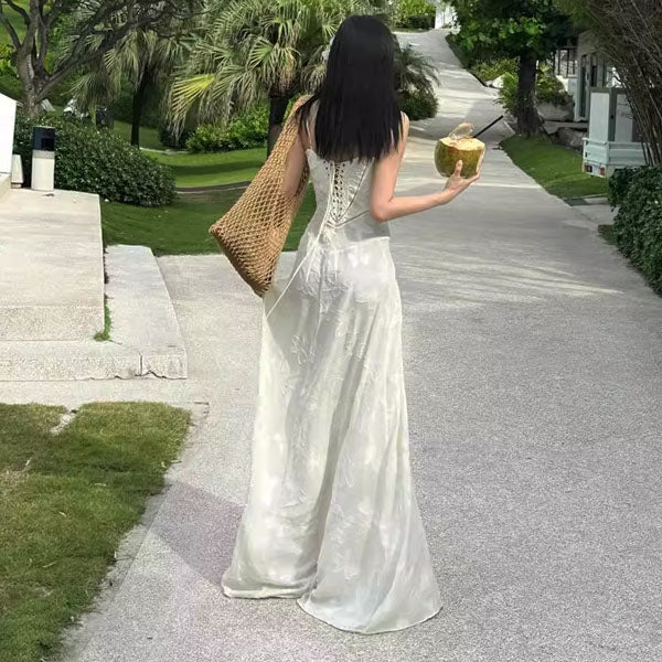 Aimishang Elegant Spaghetti Straps Maxi Dress Lace Up Long Prom Dress Charming Evening Party Dress Women's Dresses