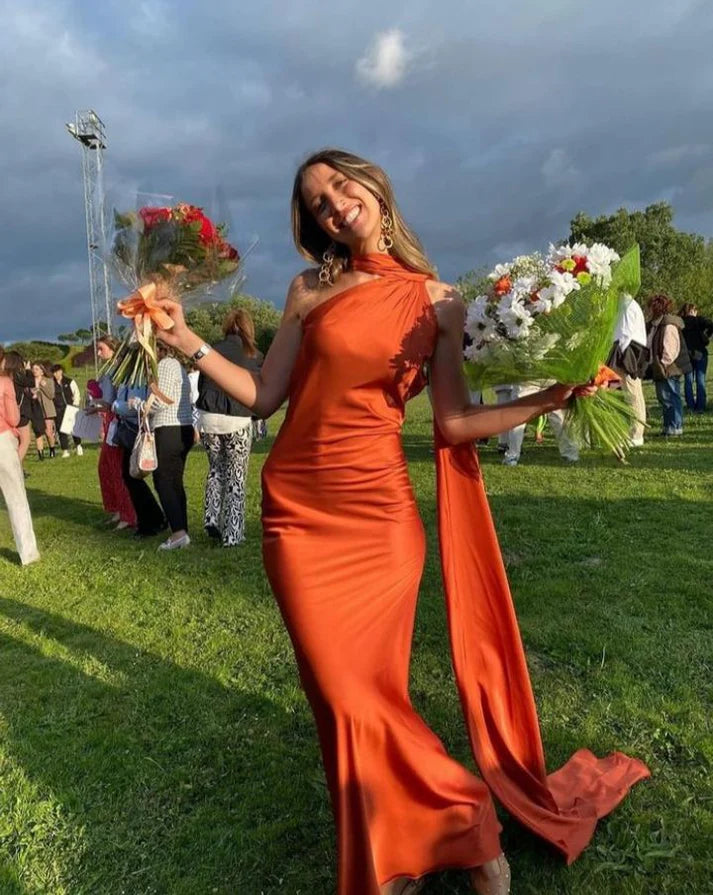 Aimishang Burnt Orange Long Prom Dress Elegant Evening Party Dress Women's Dresses