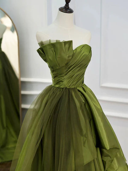 Green Ruffle Tiered Prom Dresses Strapless Long Party Dress Off Shoulder Elegant Evening Dress