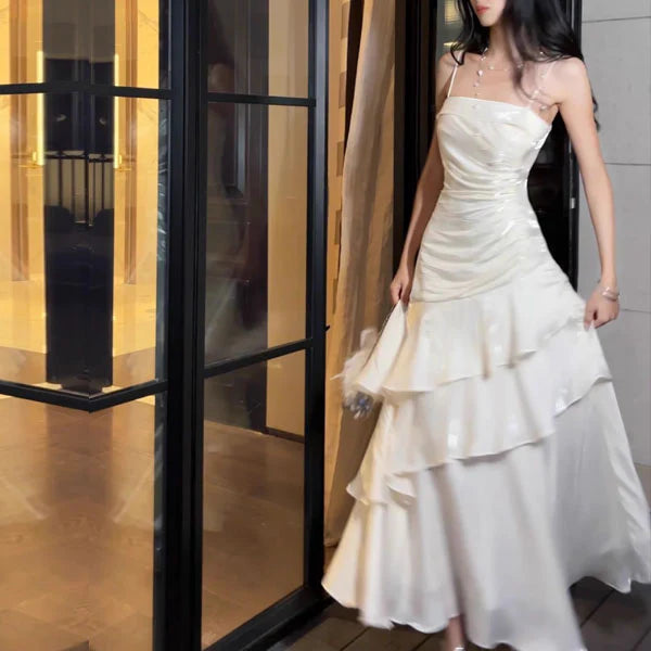 Aimishang Elegant Spaghetti Straps Tiered Ruffles Maxi Dress Long Prom Dress Charming Evening Party Dress Women's Dresses