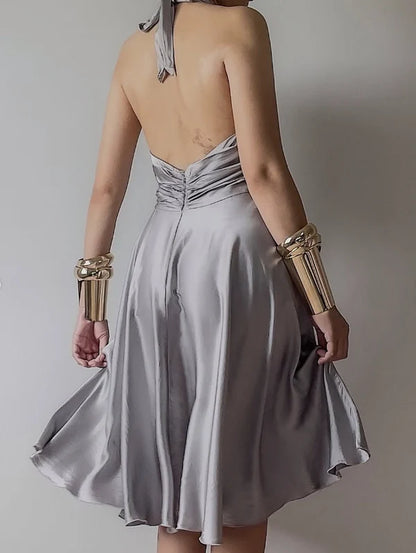 Aimishang Vintage A Line Halter Open Back Prom Dress Lovely Homecoming Dress Charming Cocktail Dresses