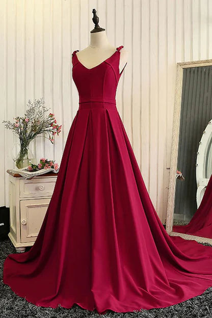 Red Fashionable Long Evening Gown Prom Dress A Line Sleeveless Floor Length Elegant Wholesale