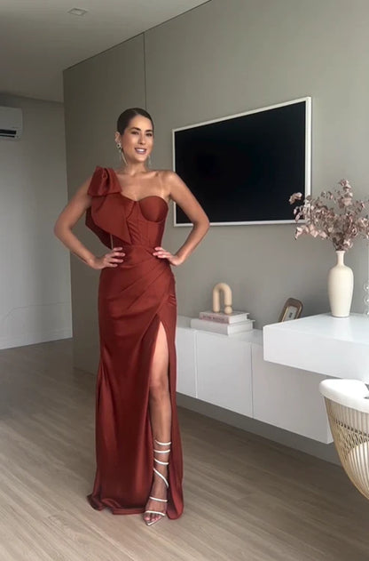 Aimishang One Shoulder Satin Long Prom Dress with Slit Elegant Evening Party Dress Wholesale