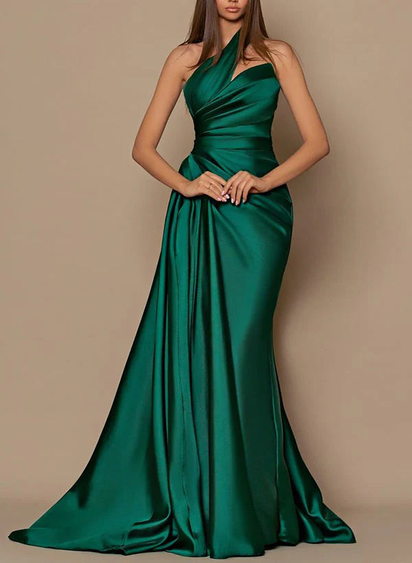 One Shoulder Silk Like Satin Bridesmaid Dresses With Ruffle Elegant Evening Dress Party Dress Wholesale