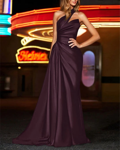 One Shoulder Silk Like Satin Bridesmaid Dresses With Ruffle Elegant Evening Dress Party Dress Wholesale