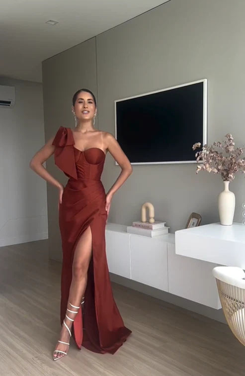 Aimishang One Shoulder Satin Long Prom Dress with Slit Elegant Evening Party Dress Wholesale