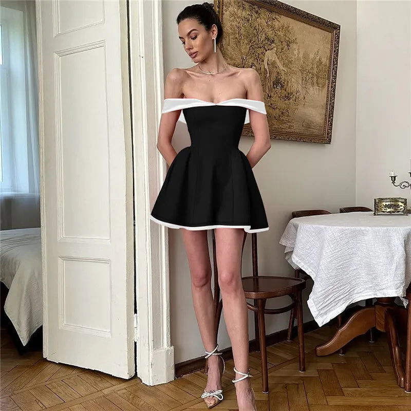 Aimishang Dress Wholesale Black Flare Off-shoulder Mini Dress Simple Party Dress Homecoming Dress