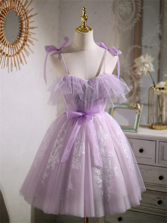 Cute Light PurpleTulle Short Prom Dress Homecoming Dress A Line Formal Dress Wholesale