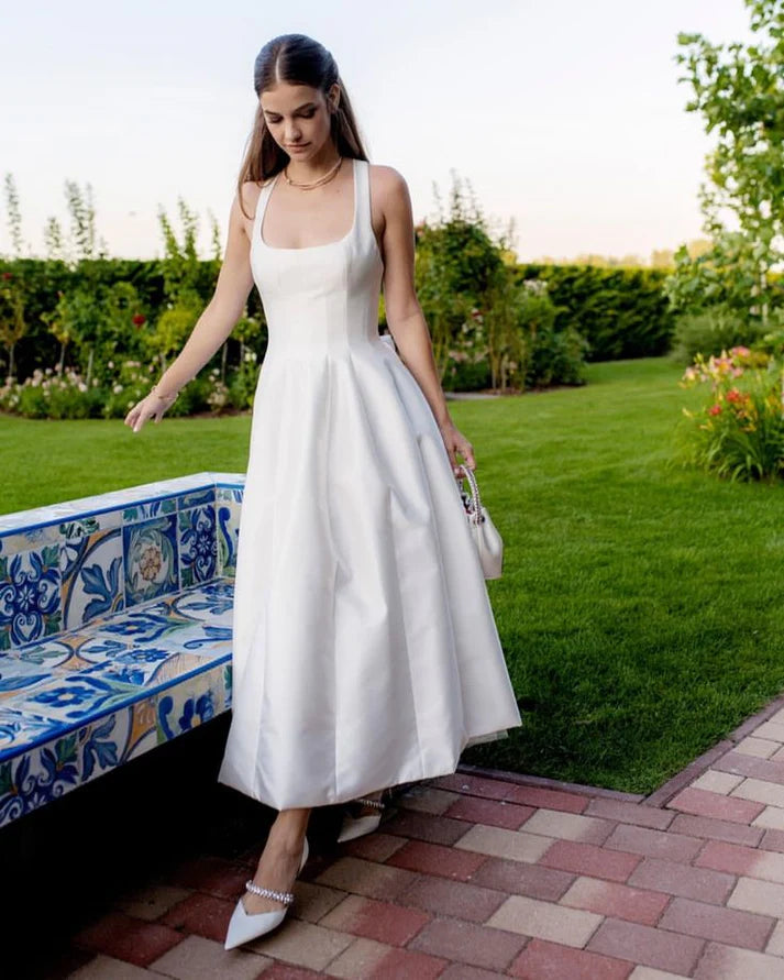 Aimishang Fashion A Line Satin Tulle Wedding Dress Simple Square Neckline Elegant Formal Prom Dress