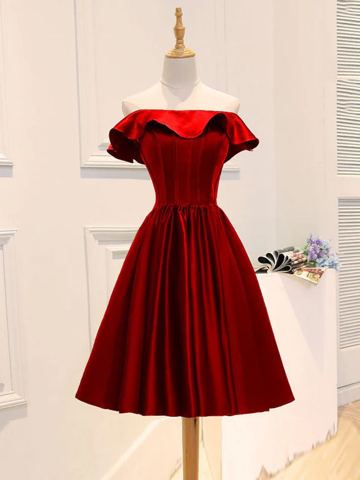 Aimishang A-Line Off Shoulder Satin Homecoming Dress Charming Graduation Dress Chic Birthday Party Dress