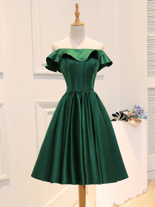 Aimishang A-Line Off Shoulder Satin Homecoming Dress Charming Graduation Dress Chic Birthday Party Dress