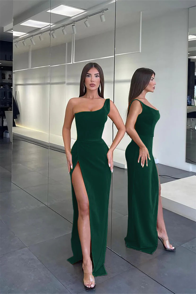 One Shoulder Sleeveless Long Mermaid Evening Dress With Split Sexy Party Dress Formal Dress