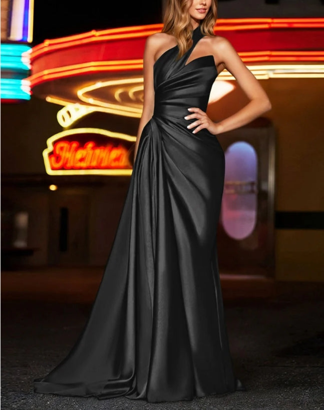 One Shoulder Silk Like Satin Bridesmaid Dresses With Ruffle Elegant Evening Dress Party Dress Wholesale