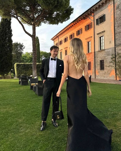 Aimishang Black Backless Prom Dress Evening Dress Floor Length Party Gowns With Slit