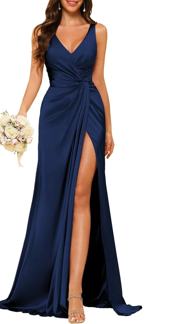 Wholesale Sheath/Column V Neck Bridesmaid Dress With Slit Elegant Evening Party Dress