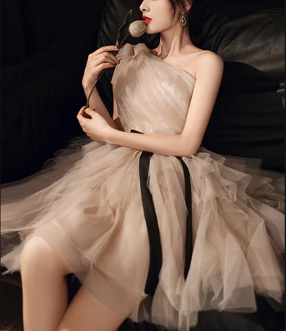 Aimishang A Line One Shoulder Tulle Short Prom Dress Sweetheart Homecoming Dress Elegant Evening Party Dress