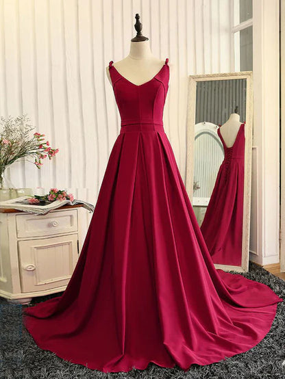 Red Fashionable Long Evening Gown Prom Dress A Line Sleeveless Floor Length Elegant Wholesale