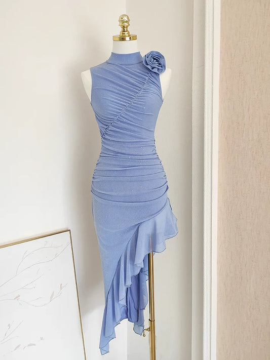 Aimishang Elegant Sheath High Neckline Ruffles Vacation Dresses Lovely Homecoming Dress Charming Graduation Dress Cute Birthday Party Dress