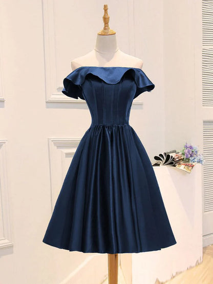 Aimishang A-Line Off Shoulder Satin Homecoming Dress Charming Graduation Dress Chic Birthday Party Dress