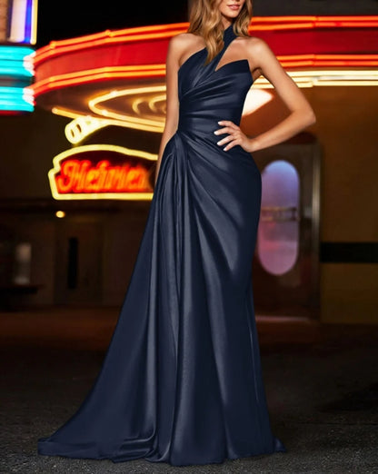 One Shoulder Silk Like Satin Bridesmaid Dresses With Ruffle Elegant Evening Dress Party Dress Wholesale