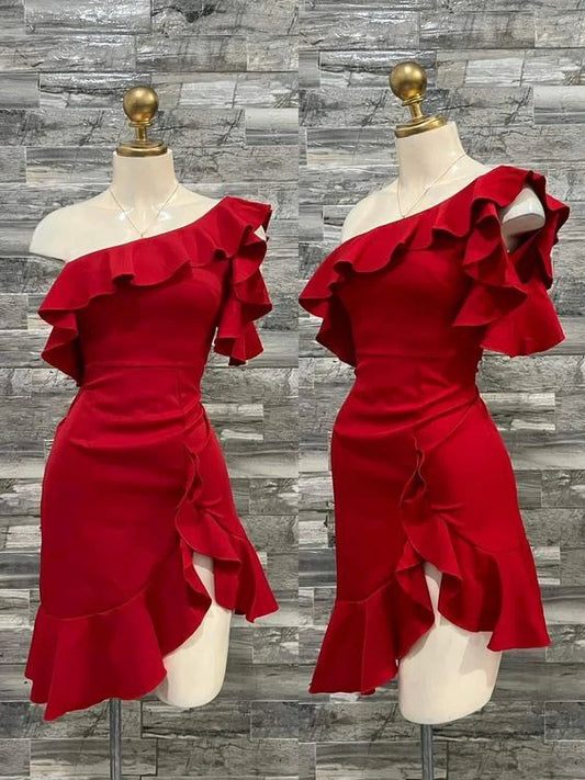 Aimishang Pretty One Shoulder Homecoming Dress Cute Birthday Dress Party Dress Graduation Dress Short Prom Dress